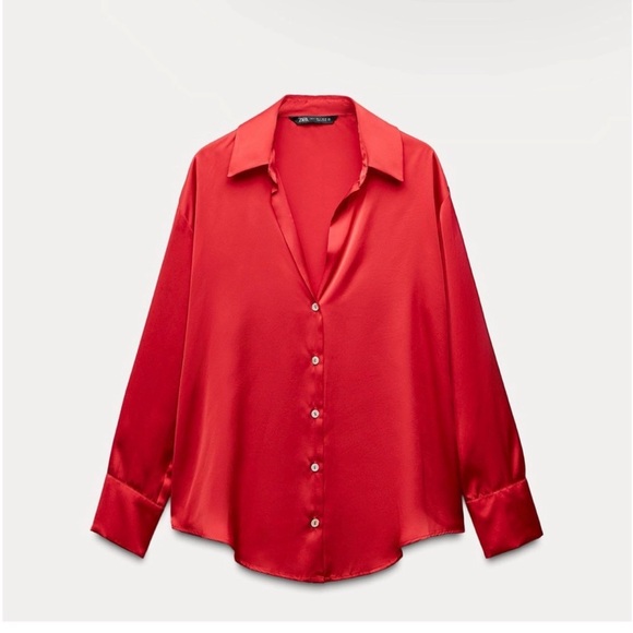 Zara Tops - Zara Red Satin Effect Blouse – Bold Cherry Red, Relaxed Silhouette